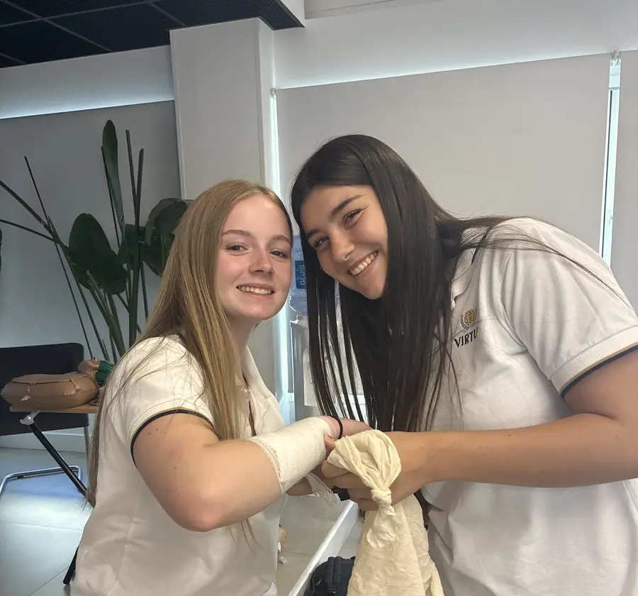 Two Year 12 students during the first aid workshop